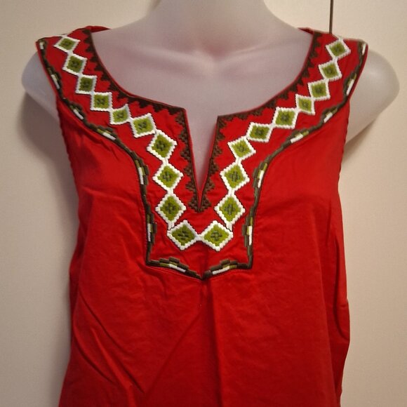 Lane Bryant women's tank top red embroidered neck cotton size 24 lightweight - Picture 1 of 5